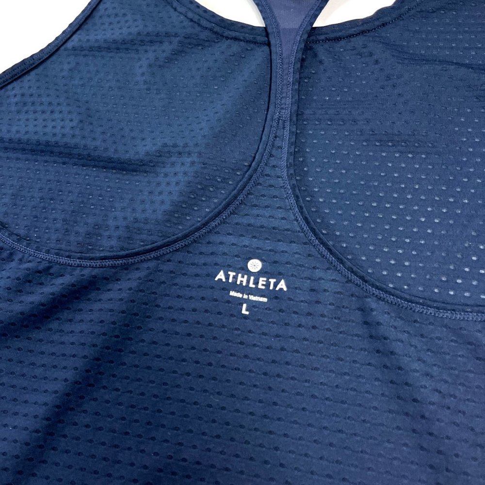 Athleta Chi Mesh Dot Tank High Neck Racerback Women's Large Navy Blue Active Top - Picture 10 of 16